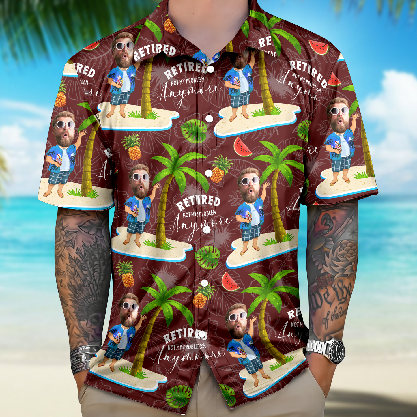 Custom Face All Over Print Hawaiian Shirt Personalized Retirement Gift for Dad