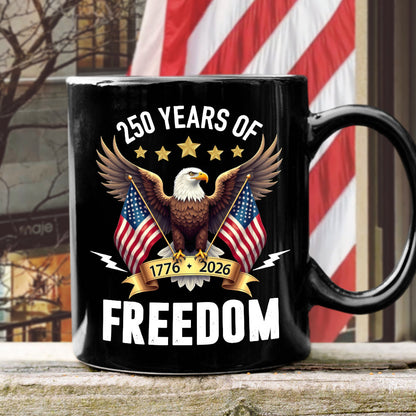 America Eagles 250 Years Of Freedom Black Mug