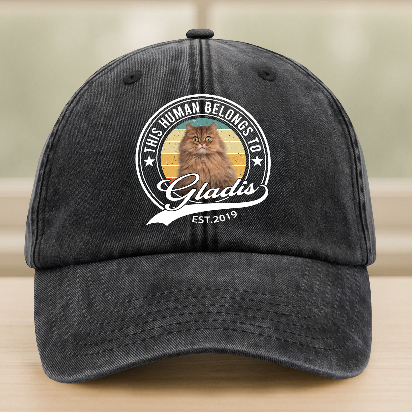 Custom Photo Human Belongs To Dog Cat Pet Washed Denim Baseball Cap