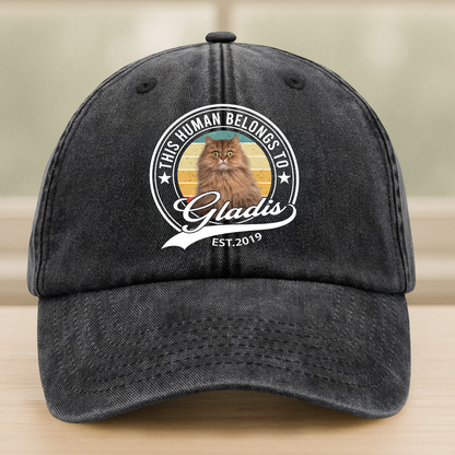 Custom Photo Human Belongs To Dog Cat Pet Washed Denim Baseball Cap
