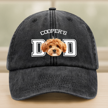 Custom Photo Dog Cat Dad Washed Denim Baseball Cap