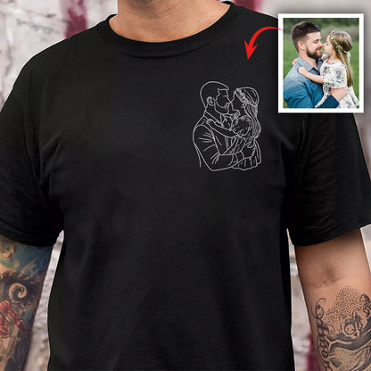 Custom Dad And Kids Portrait Photo Drawing Style Family Dark Shirt