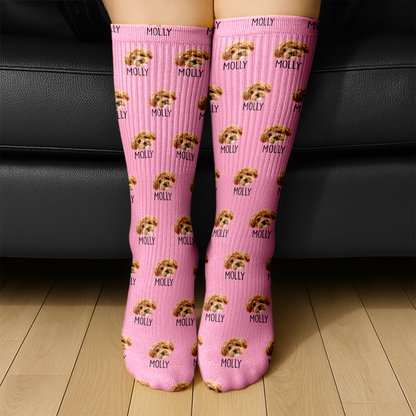 Custom Pet Portrait Socks ? Personalized Dog/Cat/Person Photo & Name Gift