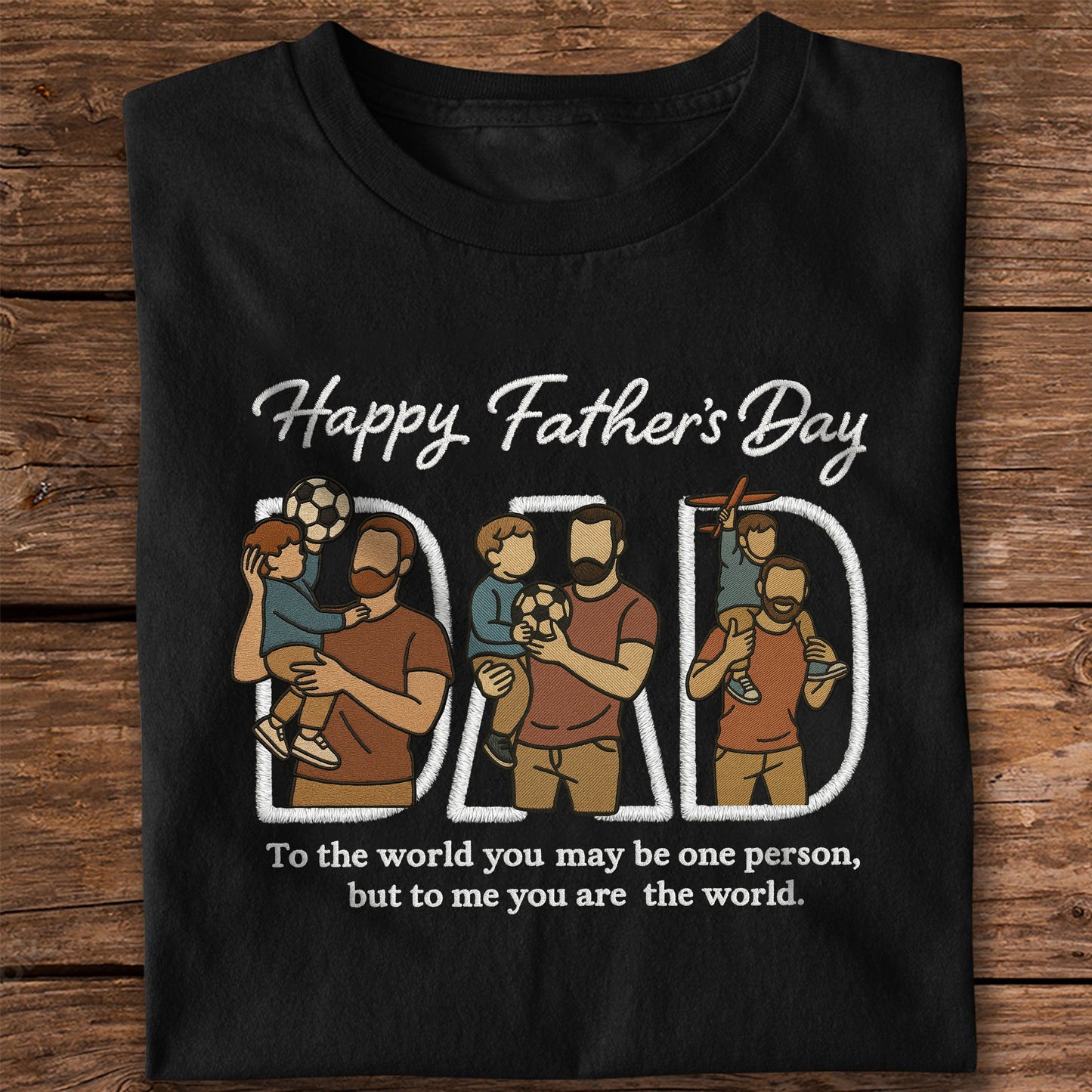 Custom Portrait Photo Happy Father's Day Dad With Kid Embroidered Shirt