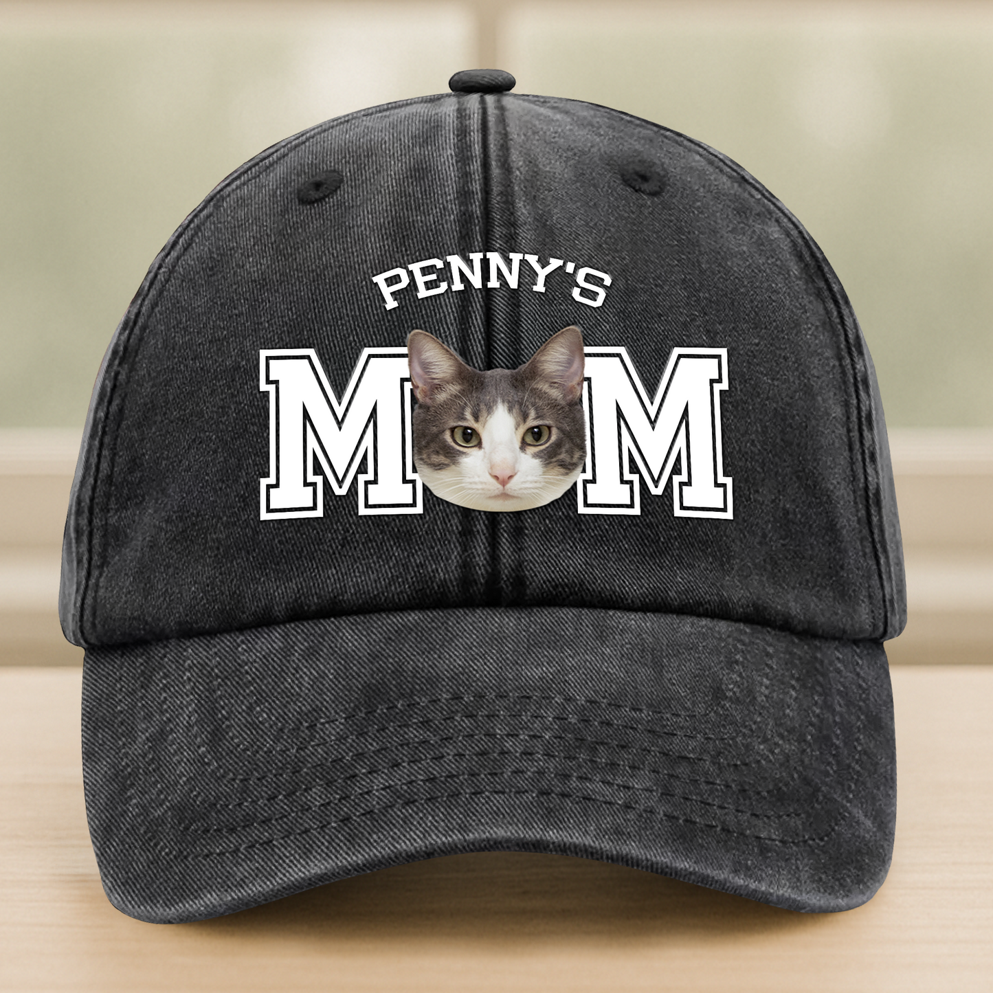 Custom Photo Dog Cat Dad Washed Denim Baseball Cap