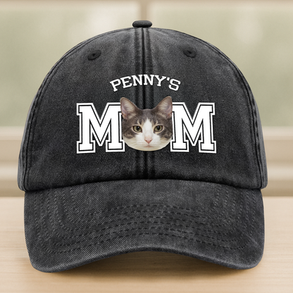 Custom Photo Dog Cat Dad Washed Denim Baseball Cap
