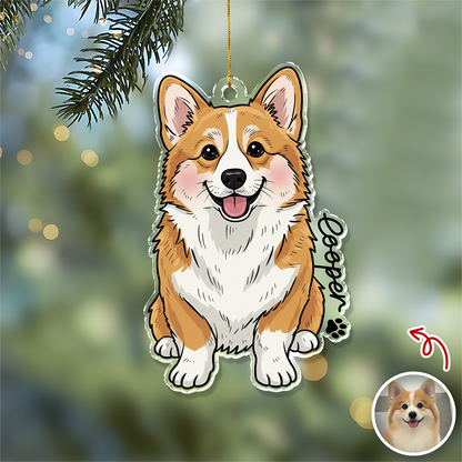 Custom Cute Dog Photo Portrait Christmas Decoration Acrylic Ornament