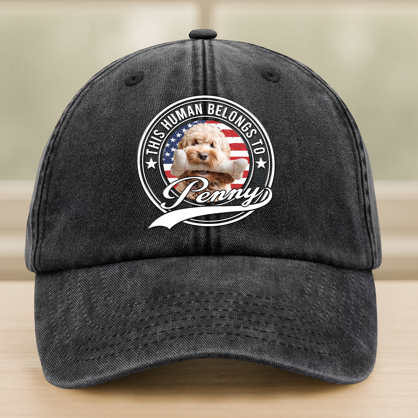 Custom Photo Human Belongs To Dog Cat Pet Washed Denim Baseball Cap