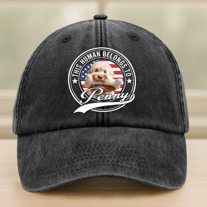 Custom Photo Human Belongs To Dog Cat Pet Washed Denim Baseball Cap