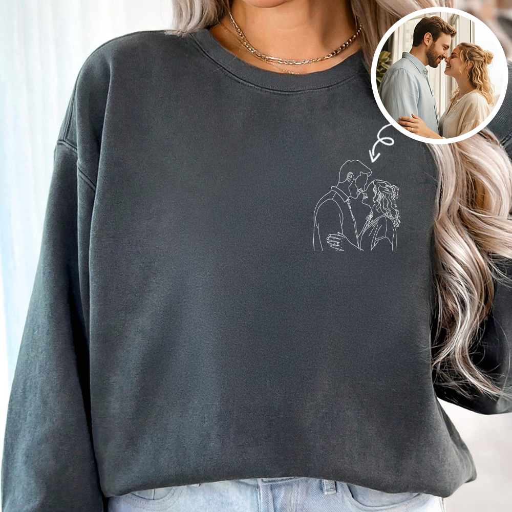 Custom Portrait Photo Drawing Style Couple Dark Shirt