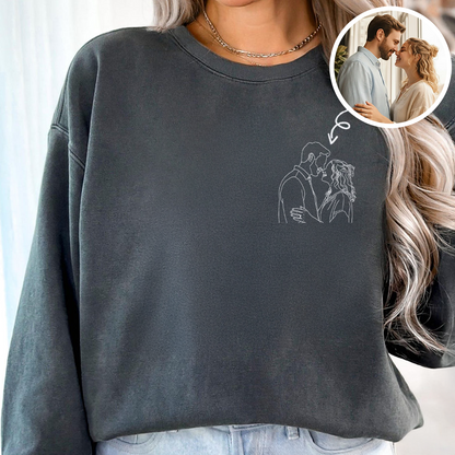 Custom Portrait Photo Drawing Style Couple Dark Shirt