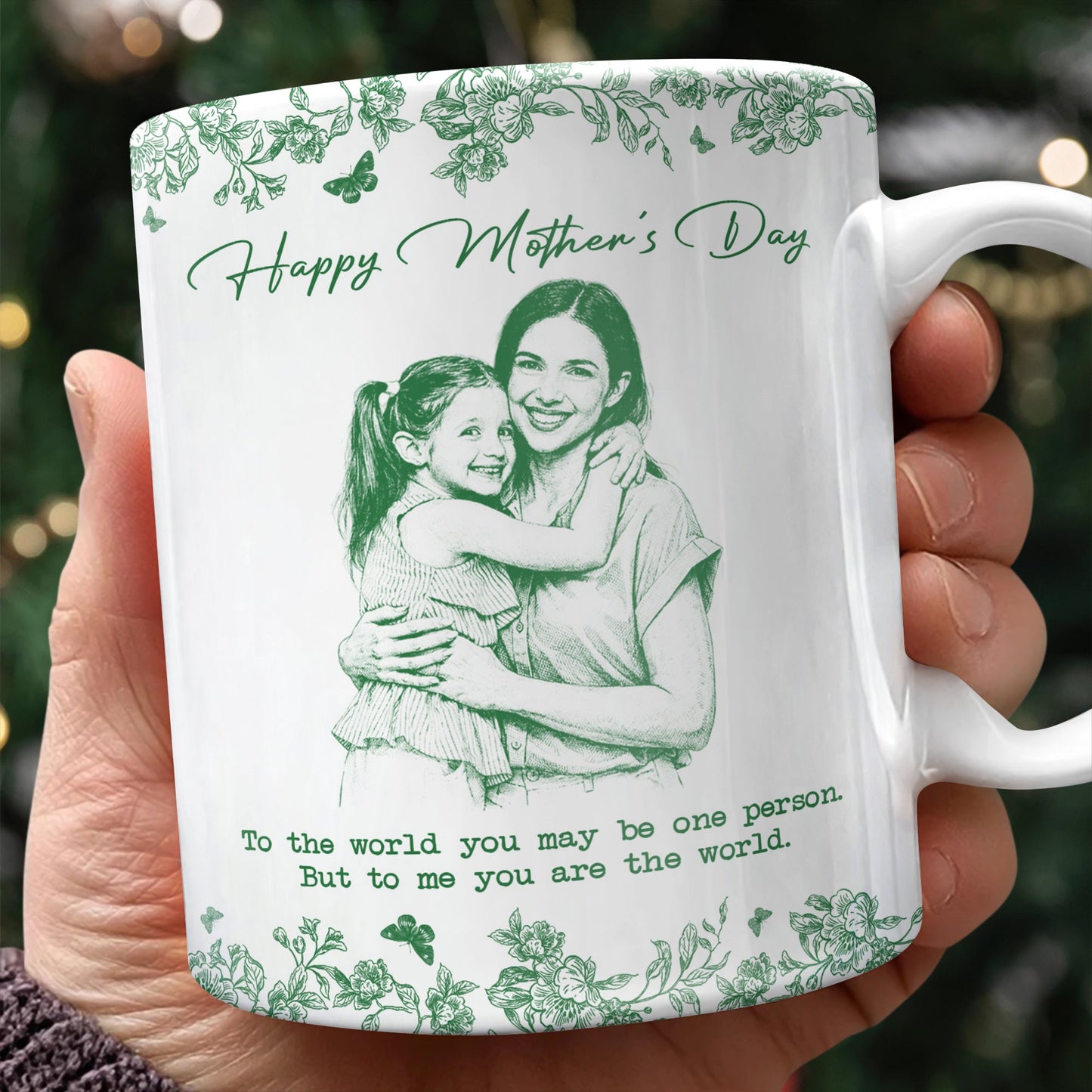 Custom Photo Pencil Sketch Happy Mother's Day To Mom Personalized Print Full Mug
