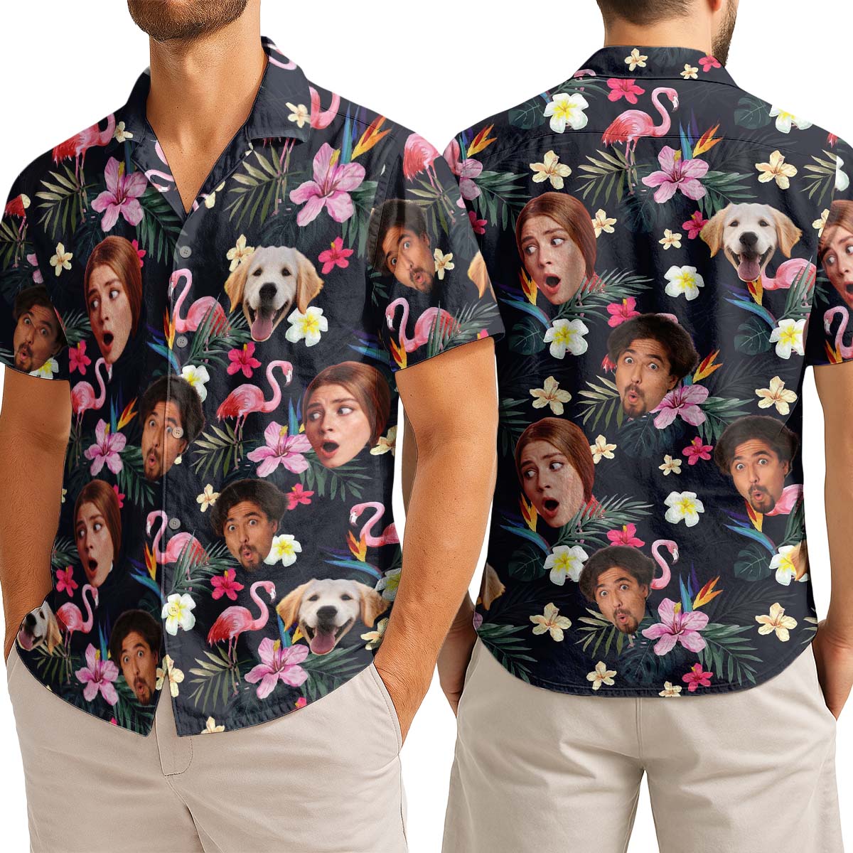 Custom Photo With Beloved Ones Flamingo Theme - Personalized Customized Hawaiian Shirt