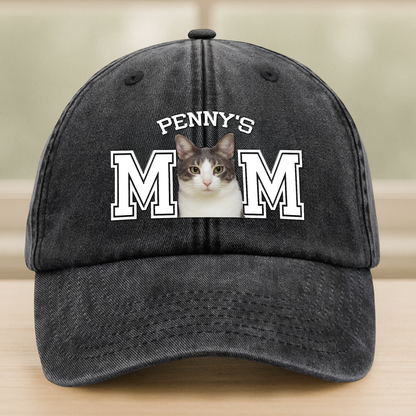 Custom Photo Dog Cat Dad Washed Denim Baseball Cap