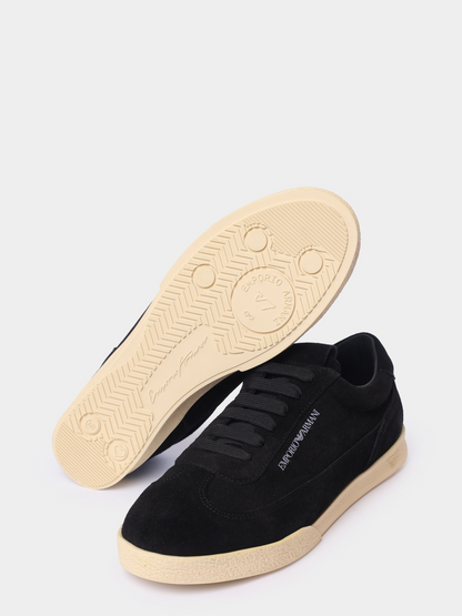 Men's Emporio Leather And Suede Black Sneakers