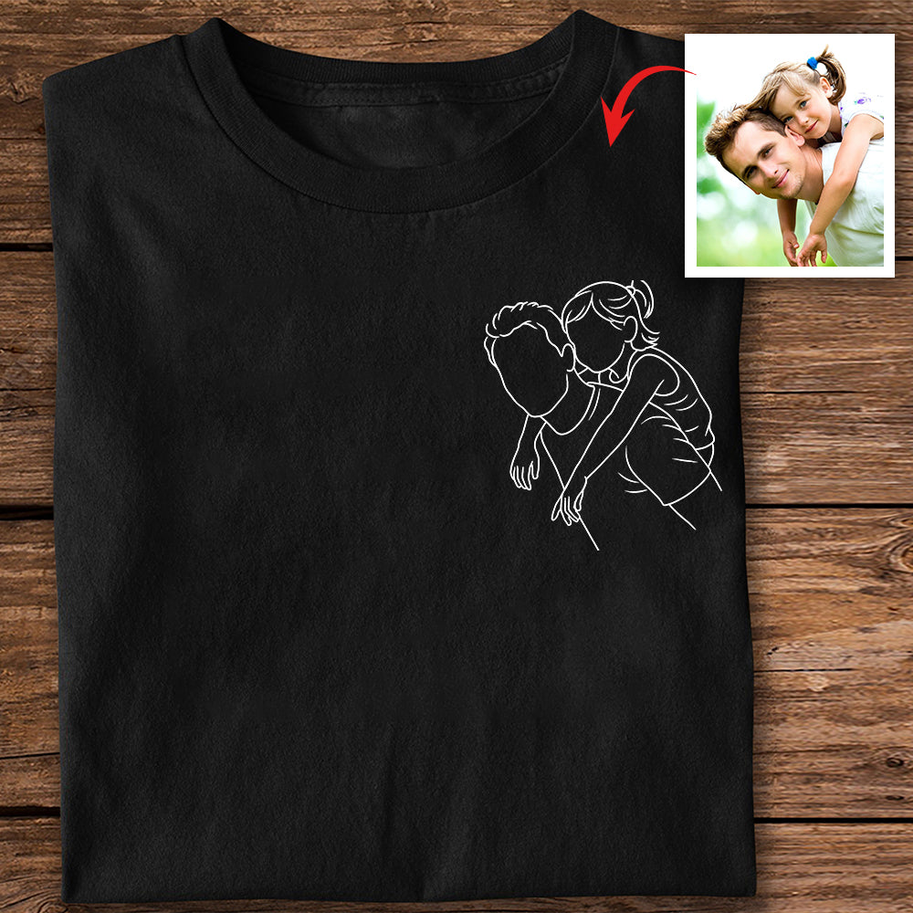 Custom Dad And Kids Portrait Photo Drawing Style Family Dark Shirt