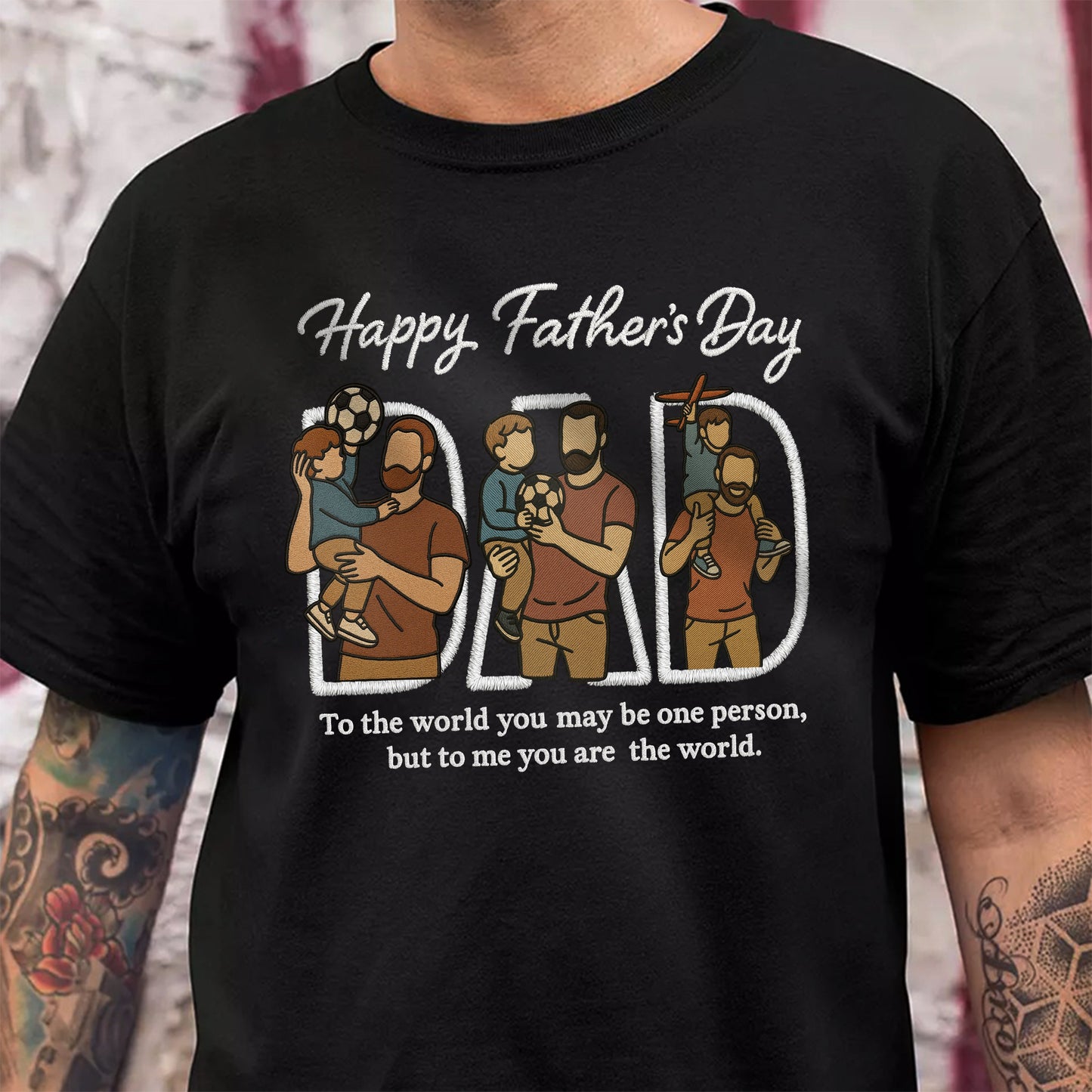 Custom Portrait Photo Happy Father's Day Dad With Kid Embroidered Shirt