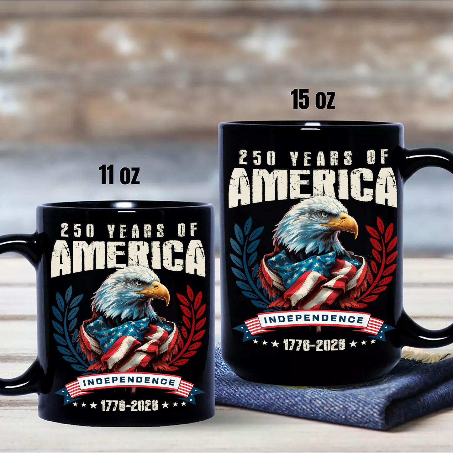USA 250 Years Eagle Independence Day Patriotic Black Mug