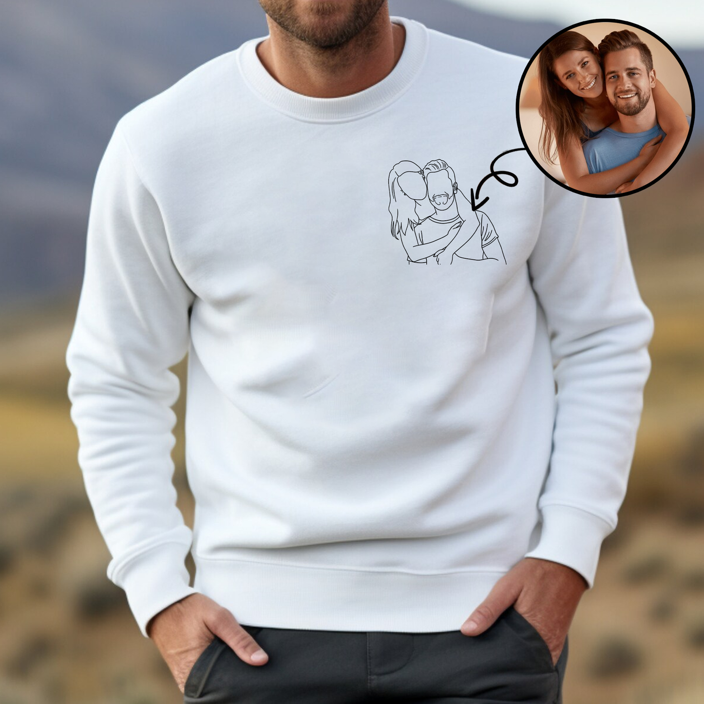 Custom Portrait Photo Drawing Style Couple Bright Shirt Gift For Valentine's Day