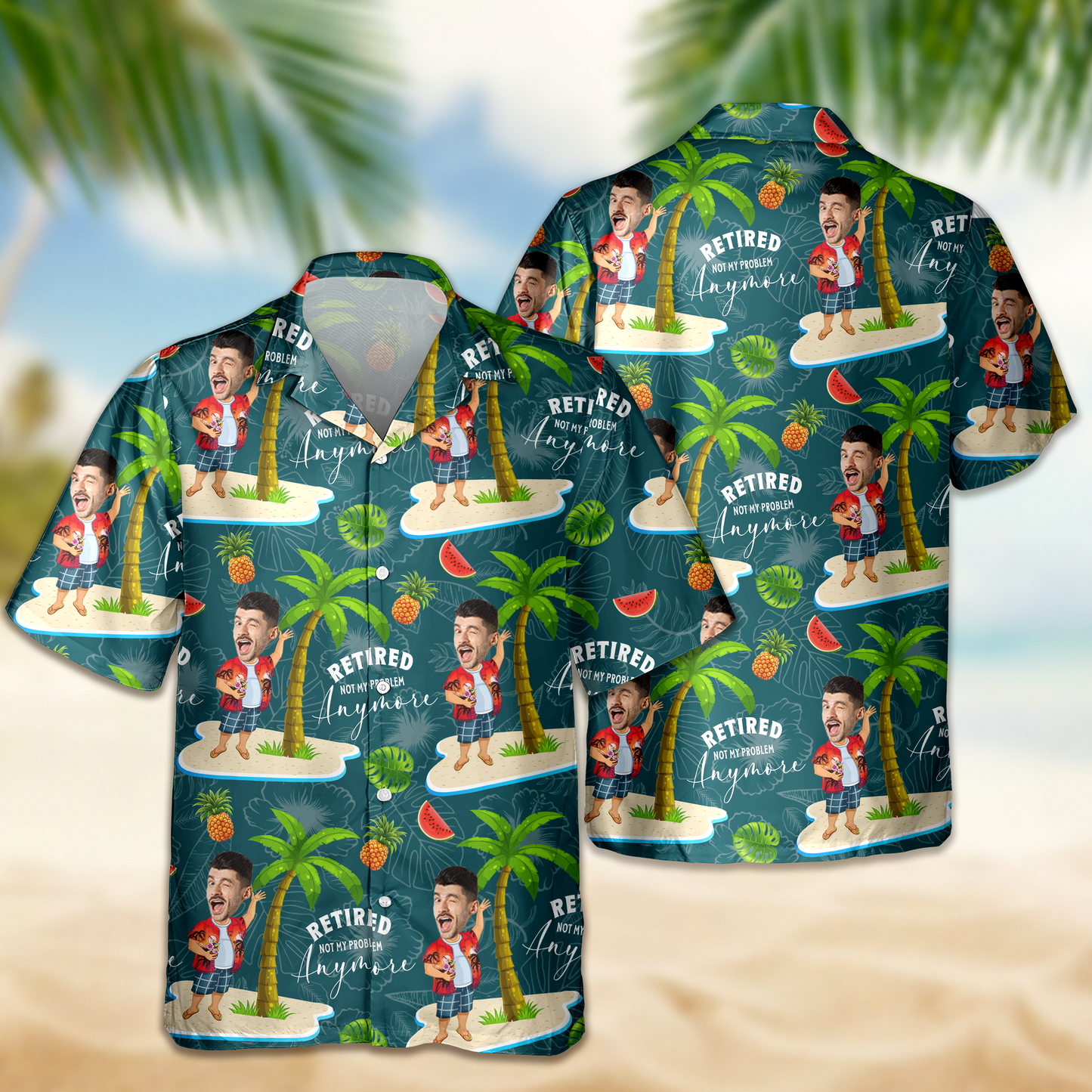 Custom Face All Over Print Hawaiian Shirt Personalized Retirement Gift for Dad