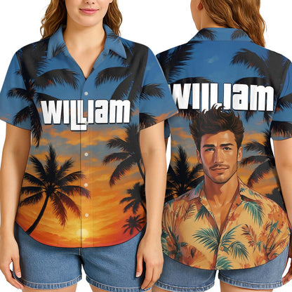 Custom Photo Sunset Tropical  - Personalized Customized Hawaiian shirt
