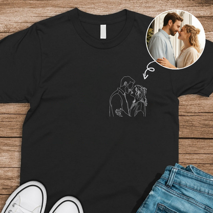 Custom Portrait Photo Drawing Style Couple Dark Shirt