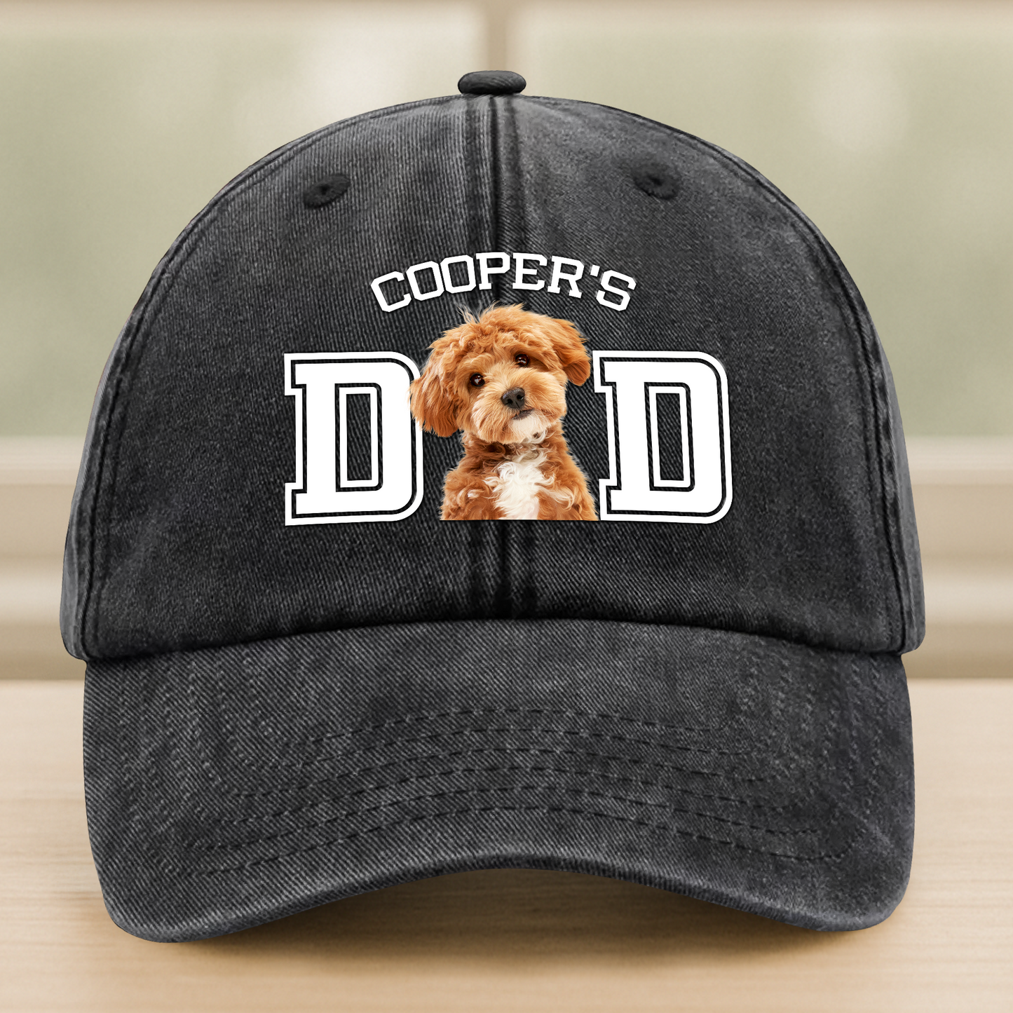 Custom Photo Dog Cat Dad Washed Denim Baseball Cap