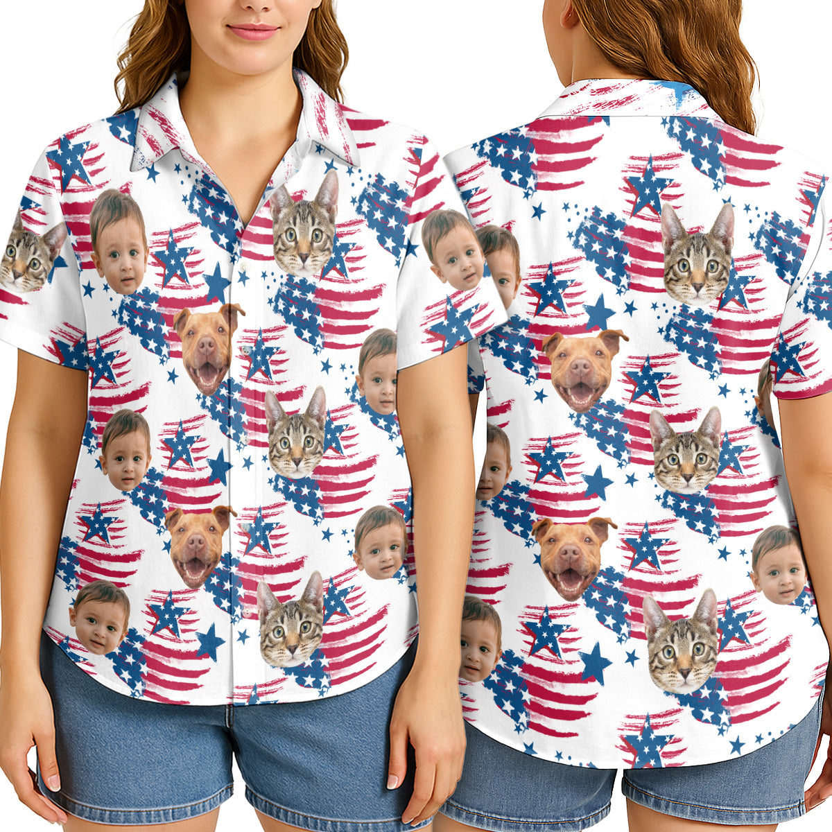 Custom Photo With Beloved Ones American Theme - Personalized Customized Hawaiian shirt