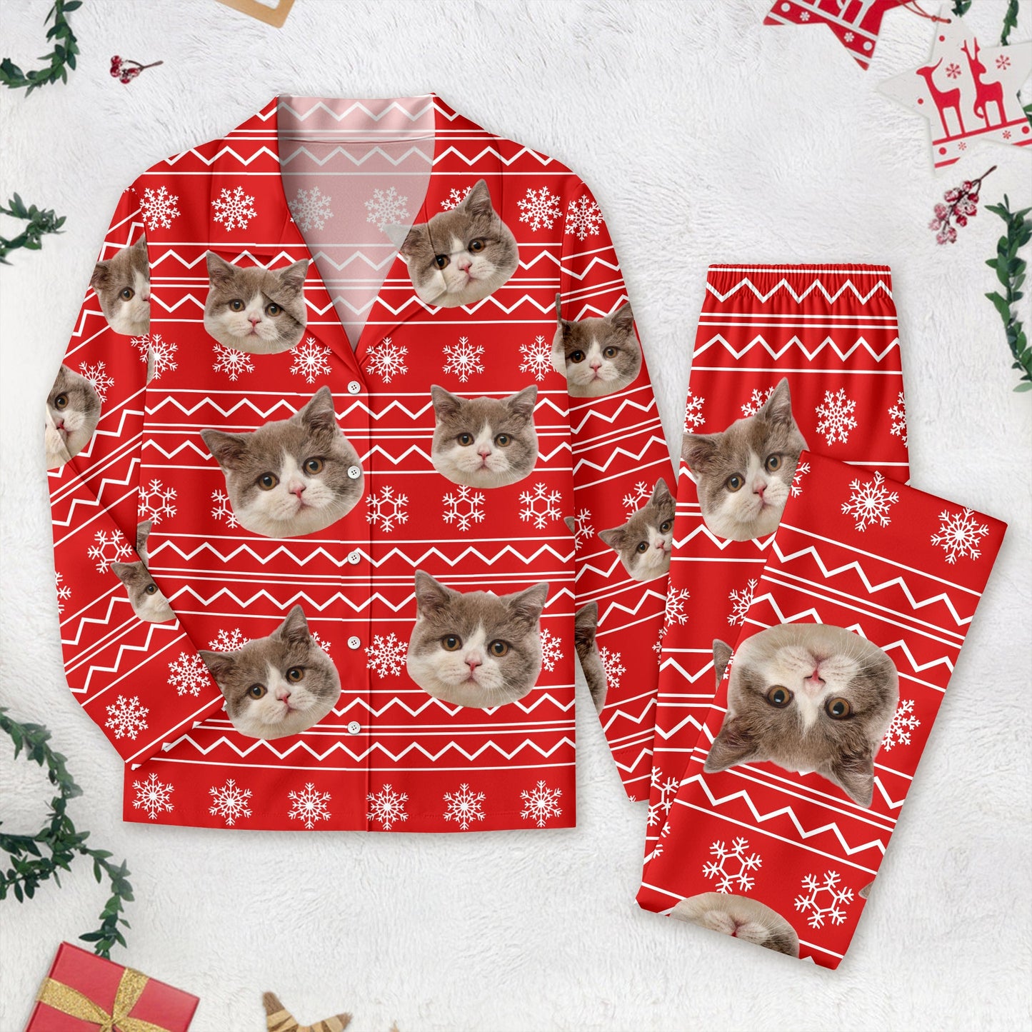 Custom Photo Christmas Cat Pajamas