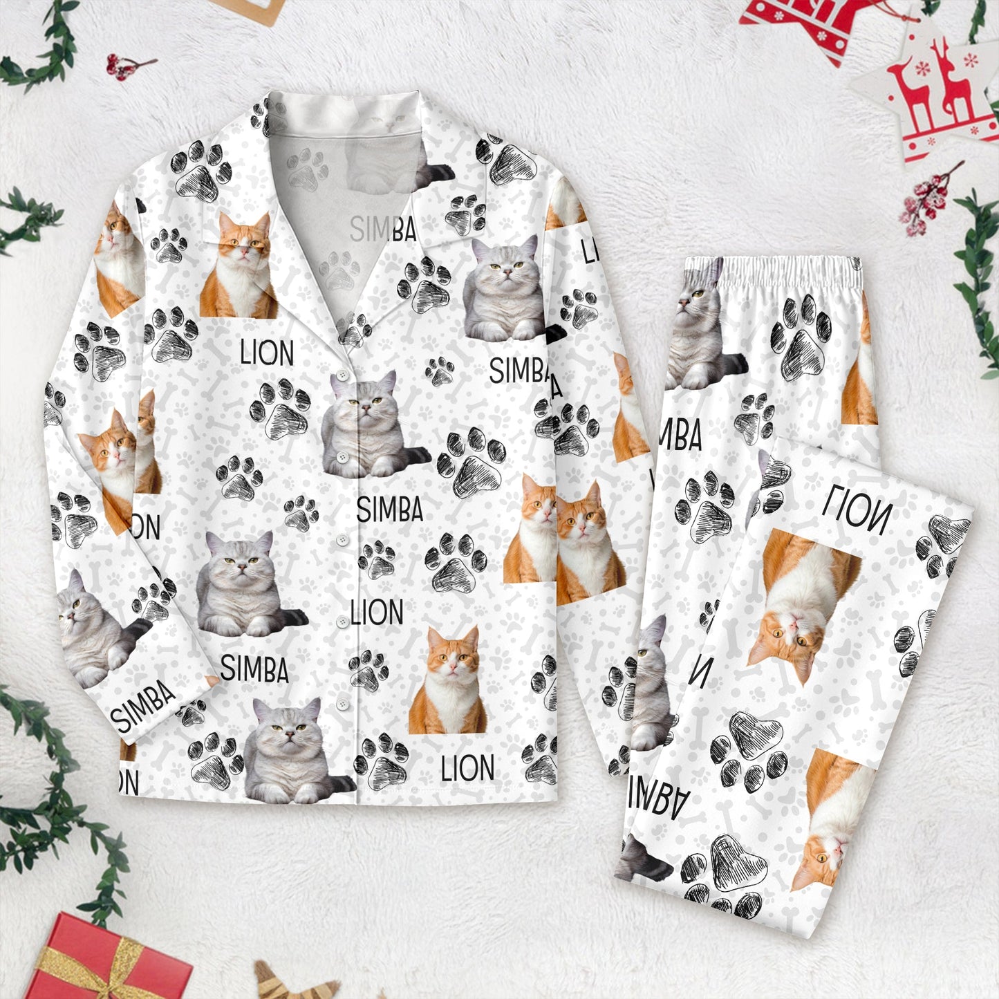 Custom Photo Dog Cat Paw For Dog Cat Lover Pajamas Christmas