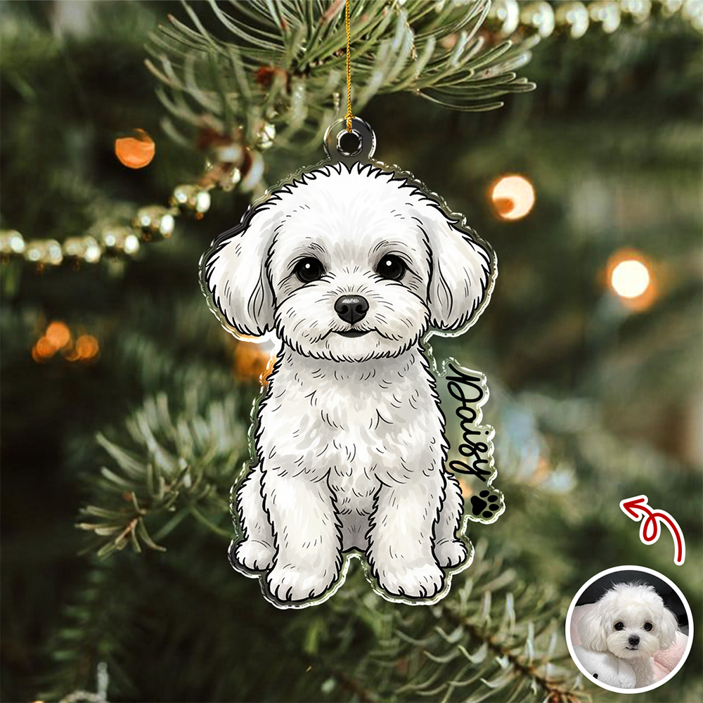 Custom Cute Dog Photo Portrait Christmas Decoration Acrylic Ornament