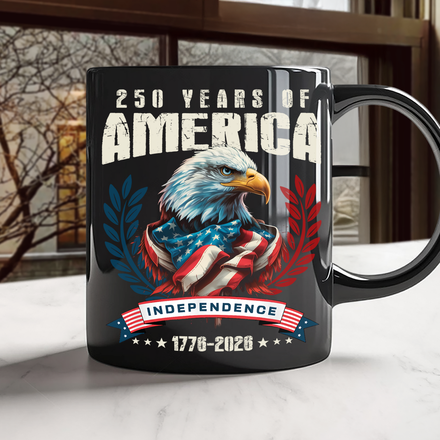 USA 250 Years Eagle Independence Day Patriotic Black Mug