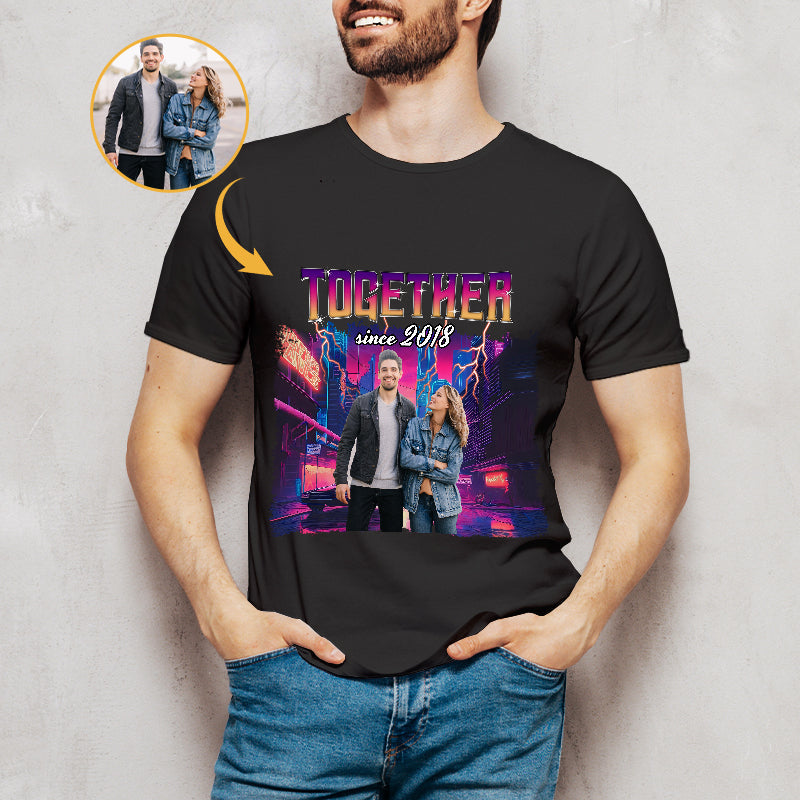 Custom Photo Personalized T Shirt - Together Since Hip Hop Retro Style - Birthday, Anniversary Gift For Couple