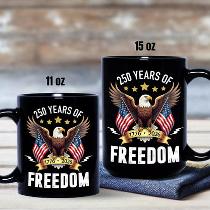 America Eagles 250 Years Of Freedom Black Mug