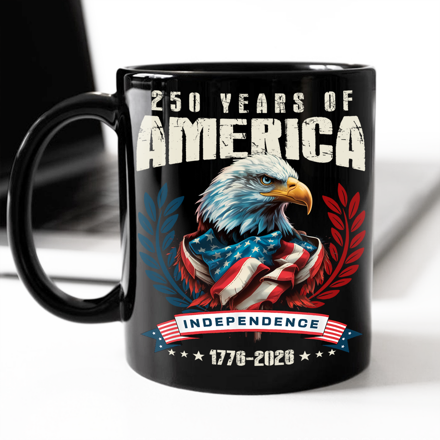 USA 250 Years Eagle Independence Day Patriotic Black Mug