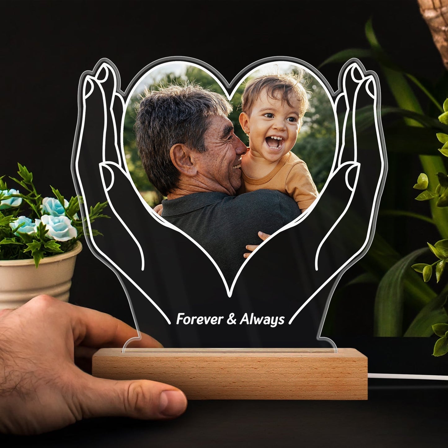 Custom Photo Forever Love - Personalized 3D Led Light Wooden Base