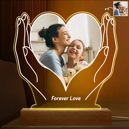 Custom Photo Forever Love - Personalized 3D Led Light Wooden Base