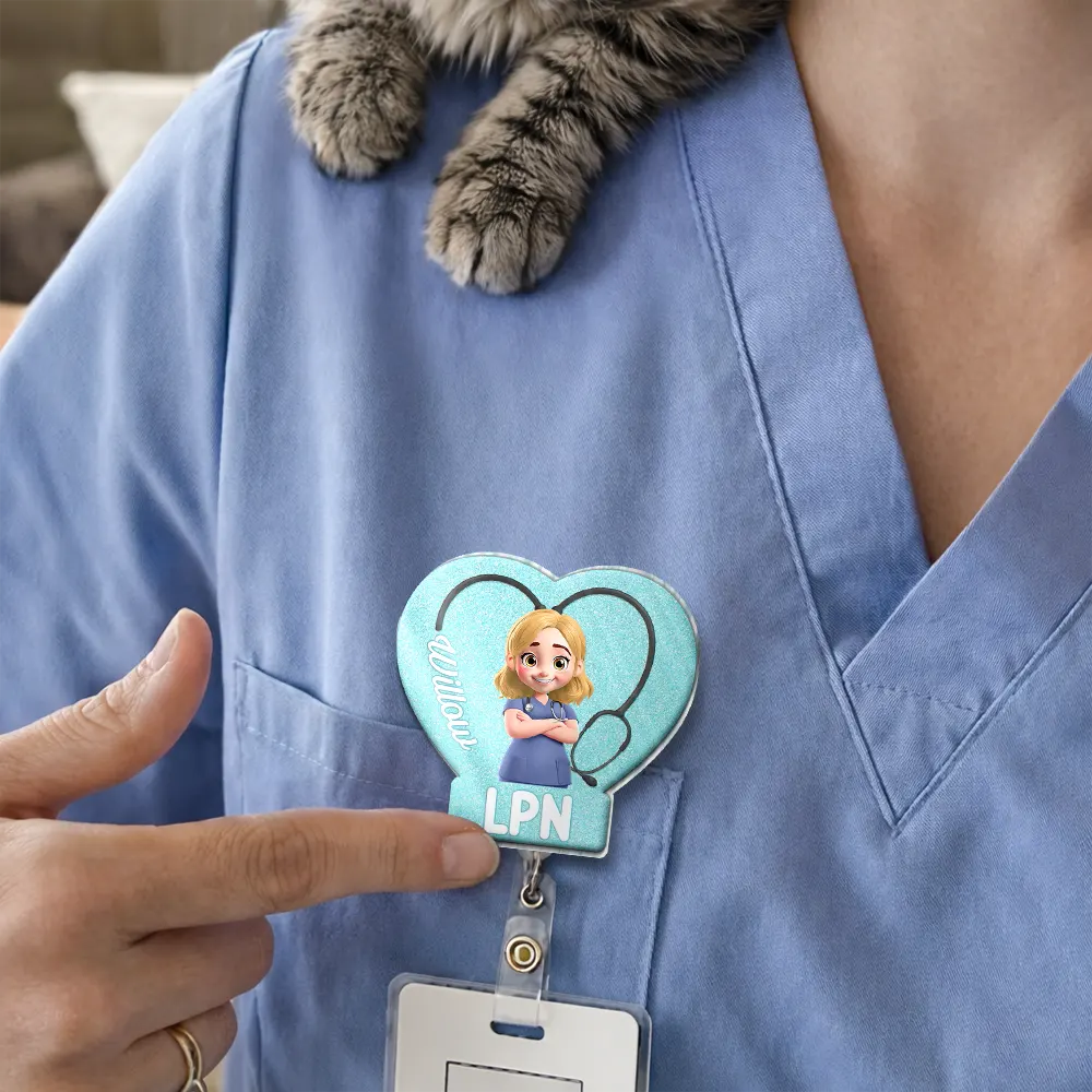 3D Effect Nurse Job Title Heart - Personalized Badge Reel