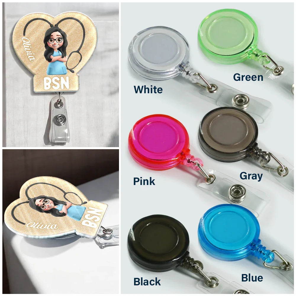 3D Effect Nurse Job Title Heart - Personalized Badge Reel