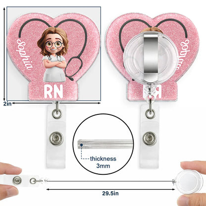 3D Effect Nurse Job Title Heart - Personalized Badge Reel