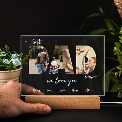 Custom Photo Best Dad Ever - Personalized Custom 3D Led Light Wooden Base