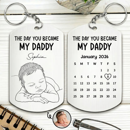 Custom Baby Photo Sketch Line Art Father's Day Gift For New Dad, Husband - Personalized Keychain