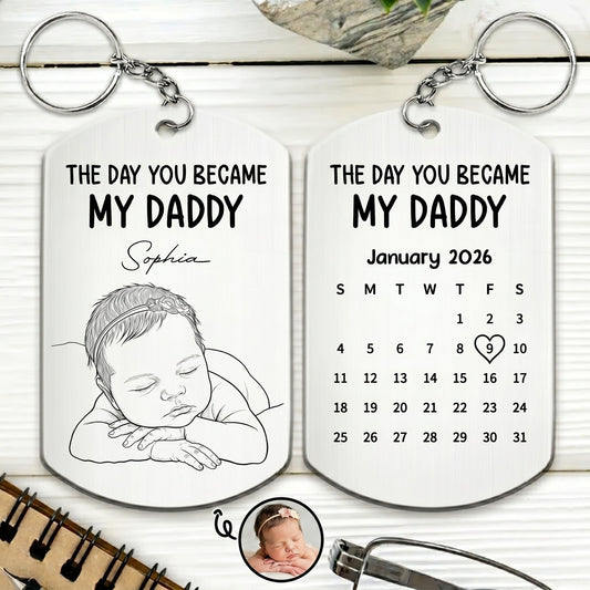 Custom Baby Photo Sketch Line Art Father's Day Gift For New Dad, Husband - Personalized Keychain