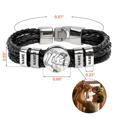 Custom Photo Sketch Line Art Father's Day Gift For Dad, New Dad, Husband - Personalized Bracelet