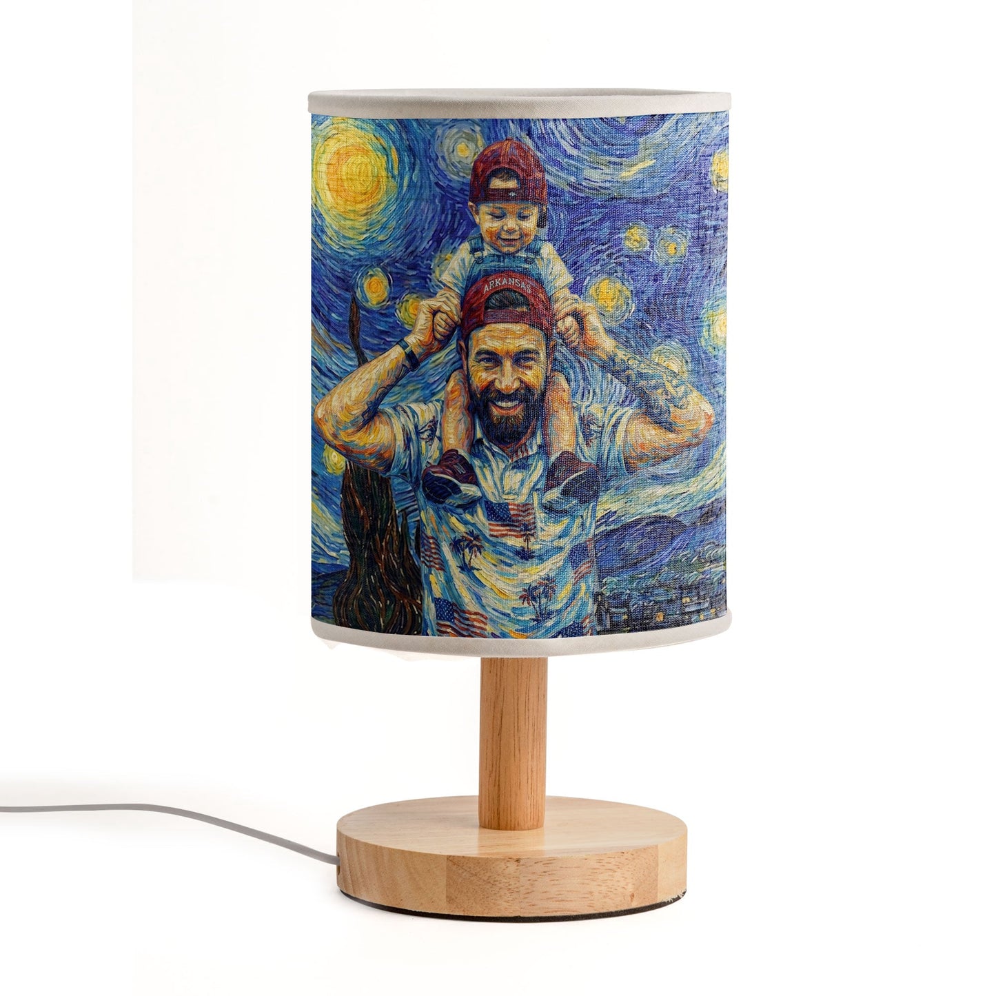 Custom Photo Van Gogh Style Father's Day Gift For New Dad, Husband - Personalized Fabric Lamp