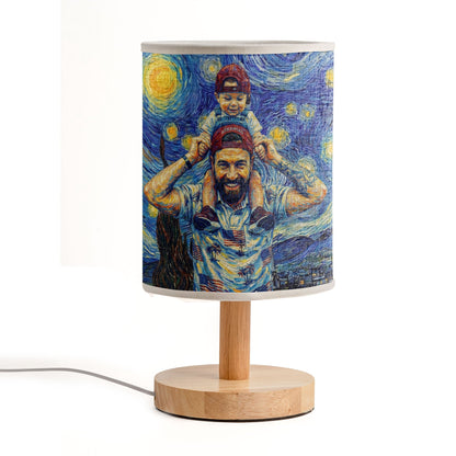 Custom Photo Van Gogh Style Father's Day Gift For New Dad, Husband - Personalized Fabric Lamp