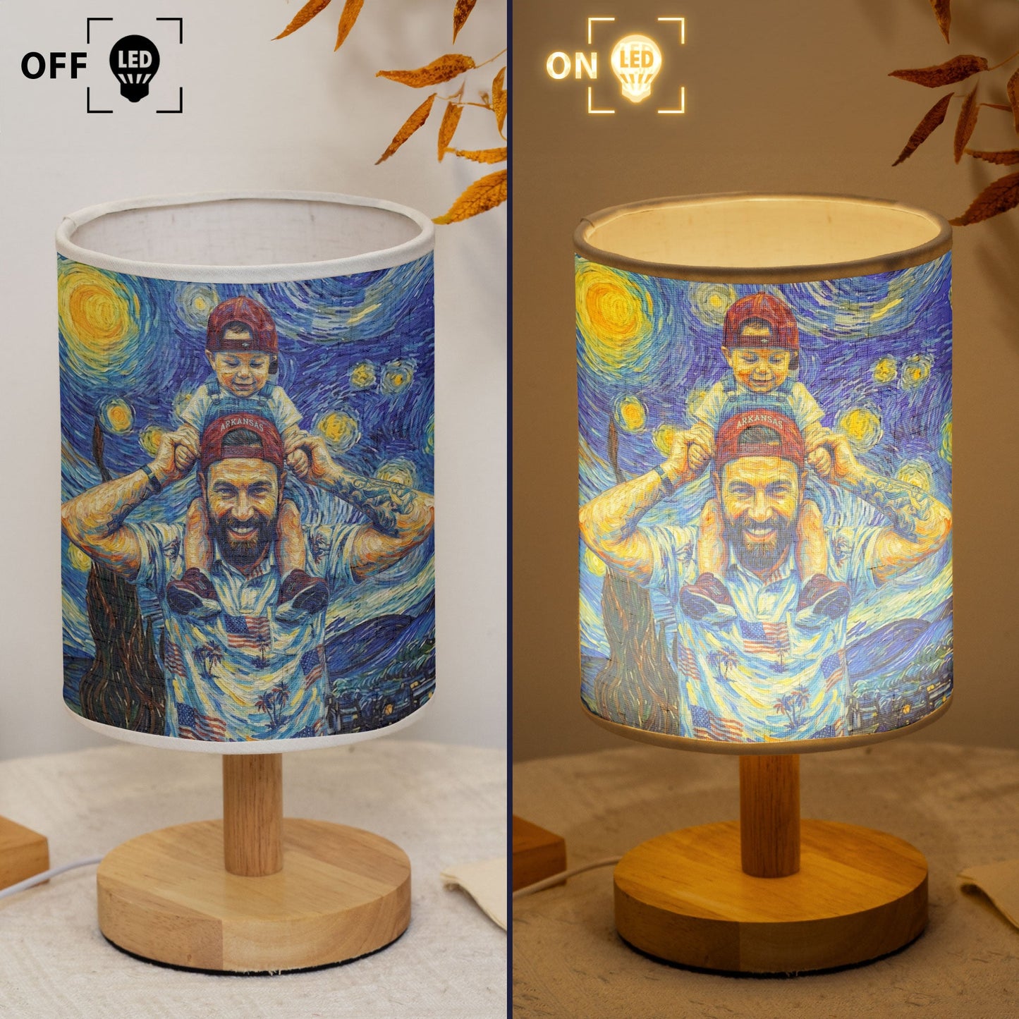 Custom Photo Van Gogh Style Father's Day Gift For New Dad, Husband - Personalized Fabric Lamp