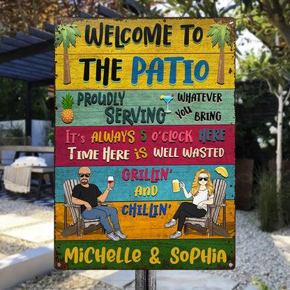 Patio Welcome Grilling Proudly Serving Whatever You Bring - Personalized Custom Classic Metal Signs