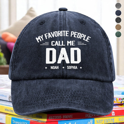 Personalized My Favorite People Call Me Daddy Vintage Washed Denim Baseball Cap