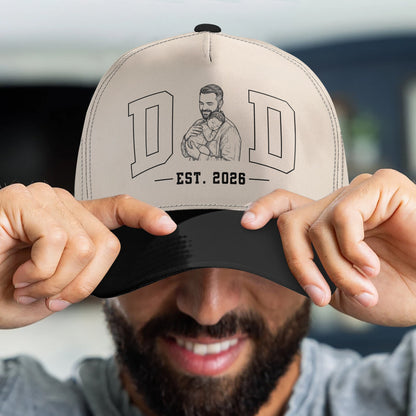 Dad Est Custom Photo Sketch Line Art Father's Day Gift For New Dad, Husband - Personalized Cap